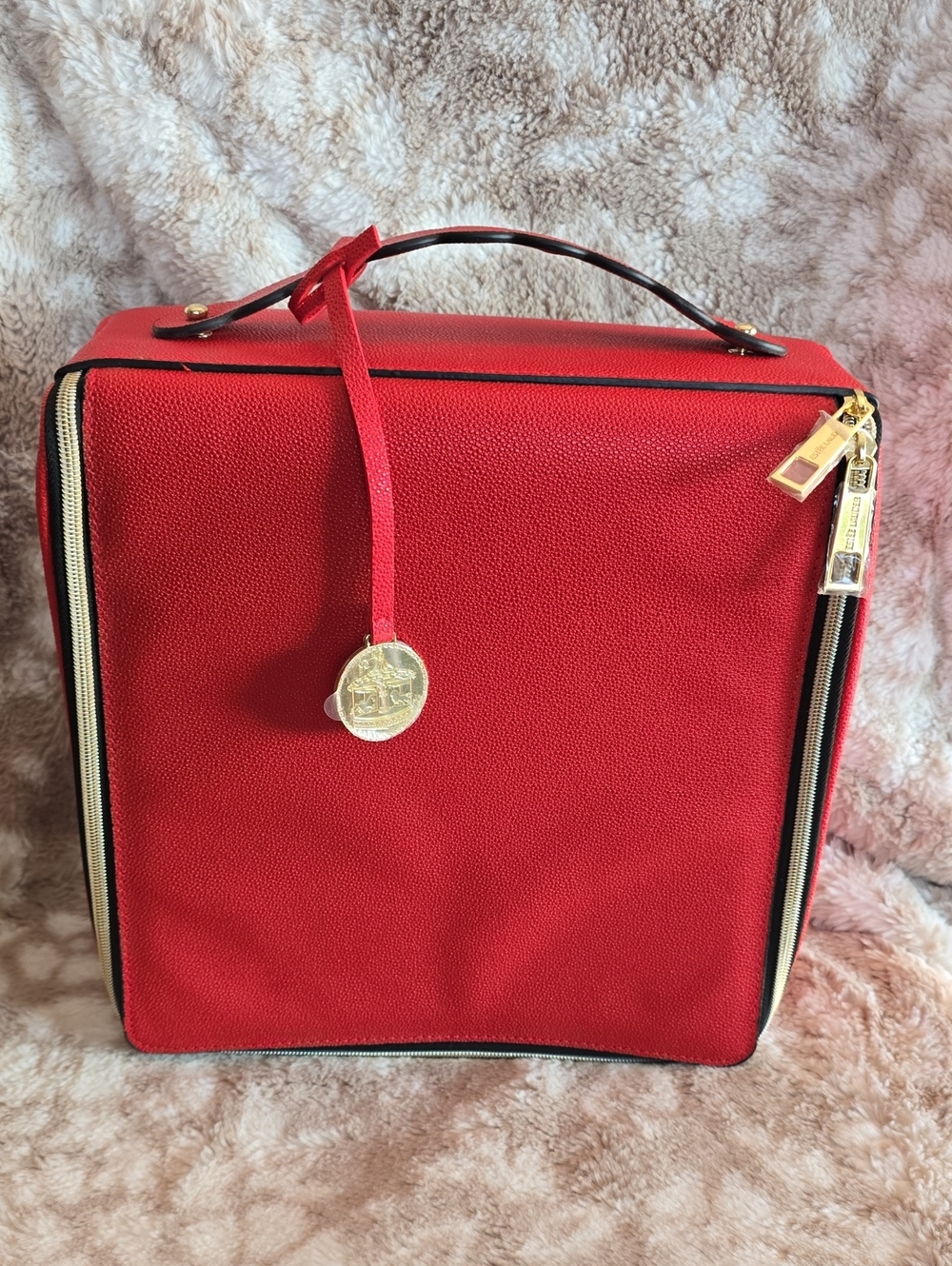 Estee Lauder Red Zip-Top Cosmetic Vanity Case with Gold Accents